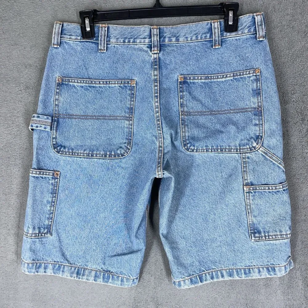 Route 66 Men's Carpenter Denim Shorts Blue Light Wash Hammer Loop Size 36